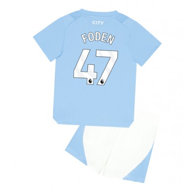 Fotballdrakt Barn Manchester City Phil Foden #47 Hjemmedraktsett 2023-24 Kortermet (+ Korte bukser)